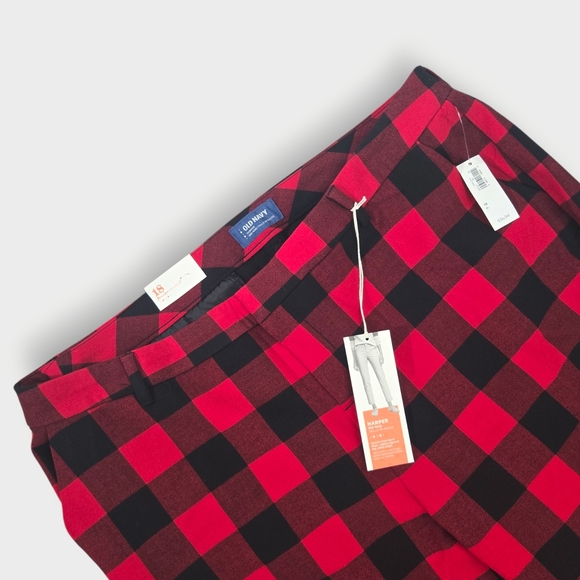 Old Navy Harper Cropped Pants Womens Size 18 Black Plaid Pockets 42x27 New - Picture 2 of 9